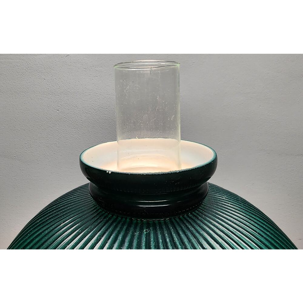 Vintage Electric Oil Lamp w/ Green Ribbed Glass Shade & Brass Burner –20.5" Tall - Picture 11 of 15